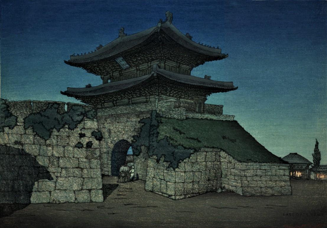 East Gate, Seoul, Moonlight, 1920. The first woodcut born from the collaboration between Elizabeth Keith and S.Watanabe.