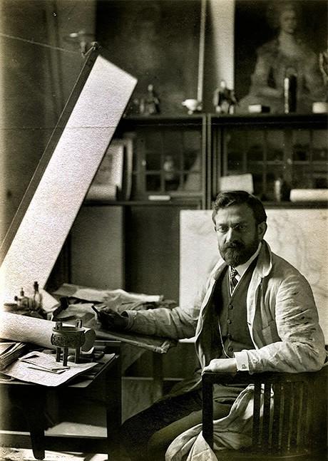 Emil Orlik in his studio in Berlin in 1909